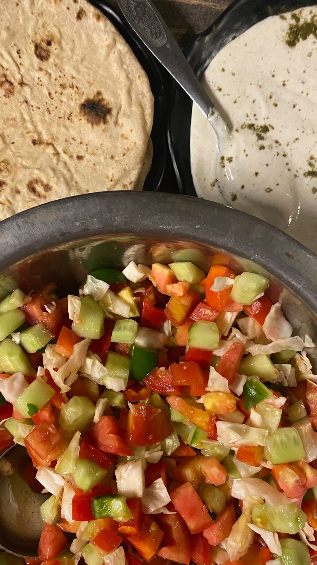 Israeli salad, labane and pita